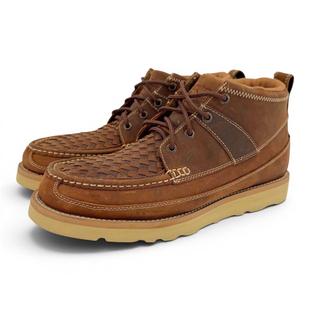 Twisted X Men's 4" Leather Wedge Sole Boot Woven Oiled Saddle Brown Size 9